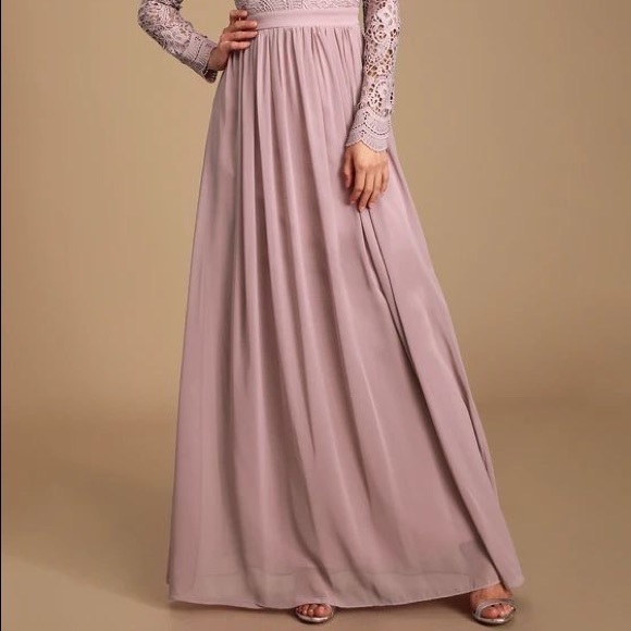 SOLD RARE Lulus Awaken My Love Dusty Lavender Long Sleeve Lace Maxi Dress - Picture 12 of 16